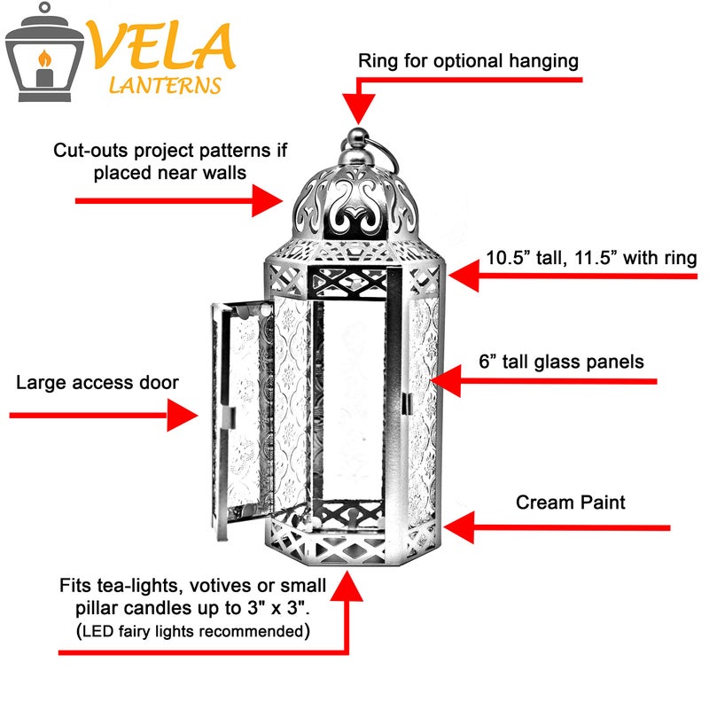 Vela Lanterns فوانيس فيلا 10.5" كريمة مغربية حاملة شموع زخرفية مصباح لحامل الطاولة أو التعليق، زينة رمضان، ديكور داخلي للمنزل، فناء خارجي أو شرفة، حفلات الزفاف، متوسطة - Image 3